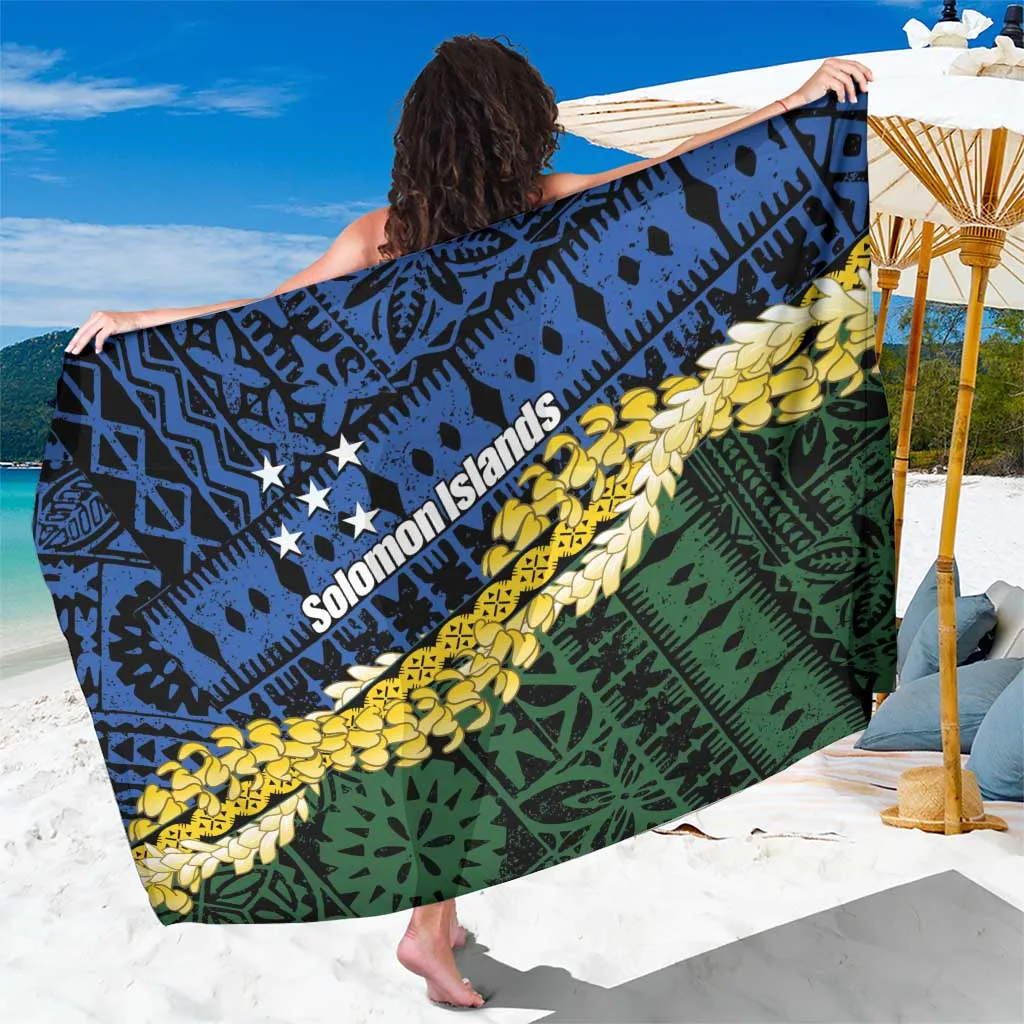 Cream White Solomon Islands Tapa Pattern Palm Frangipani Print Sarong South Pacific Beach Wrap Wholesale Pareo - main view