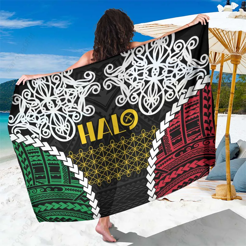 Cream White Vanuatu Sand Drawing Tribal Print Sarong South Pacific Island Beach Wrap Skirt Wholesale Pareo - main view