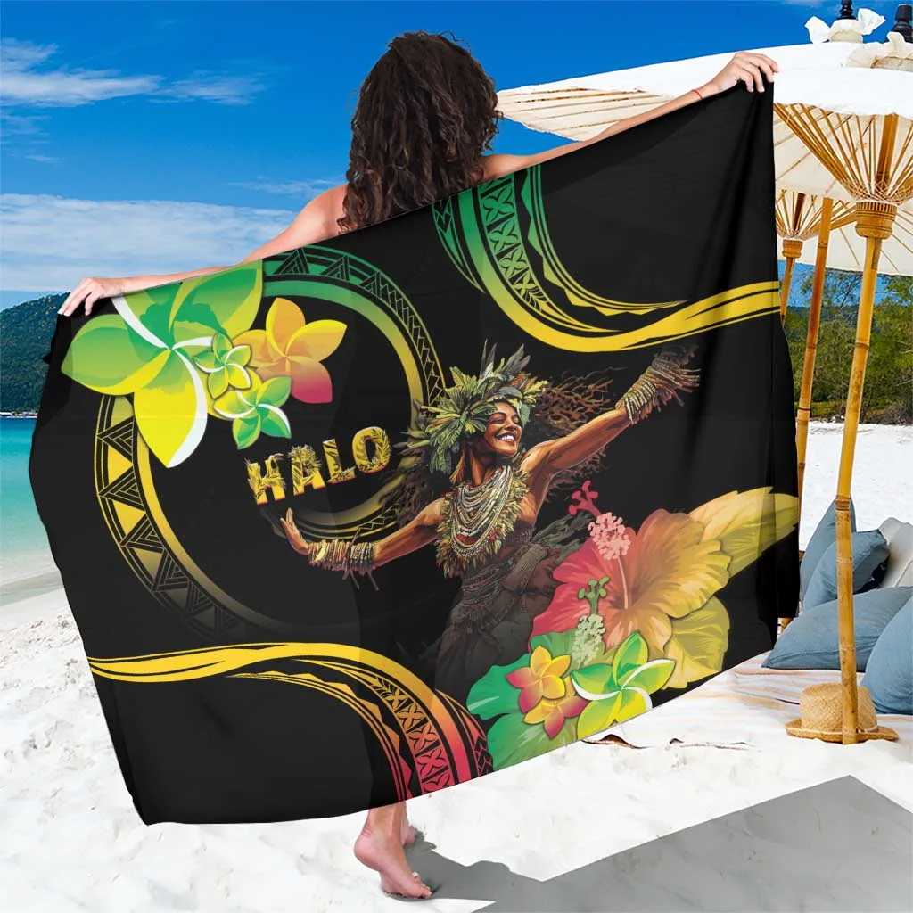 Black Halo Vanuatu Sarong with Hibiscus Palm Tribal Print Beach Wrap Wholesale Pareo Cover Up - main view