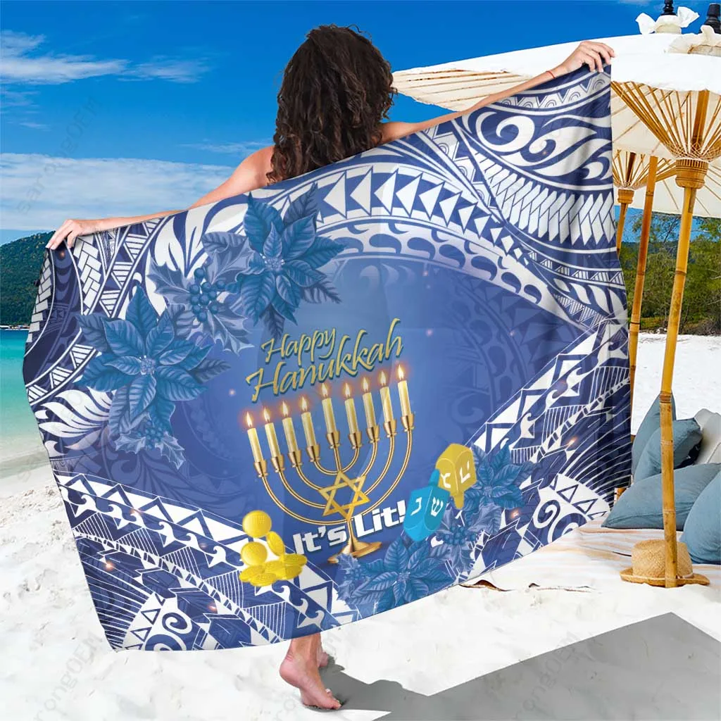 Deep Blue Polynesian Gold Turtle Hibiscus Print Sarong Beach Wrap Tropical Island Resort Pareo Wholesale - main view