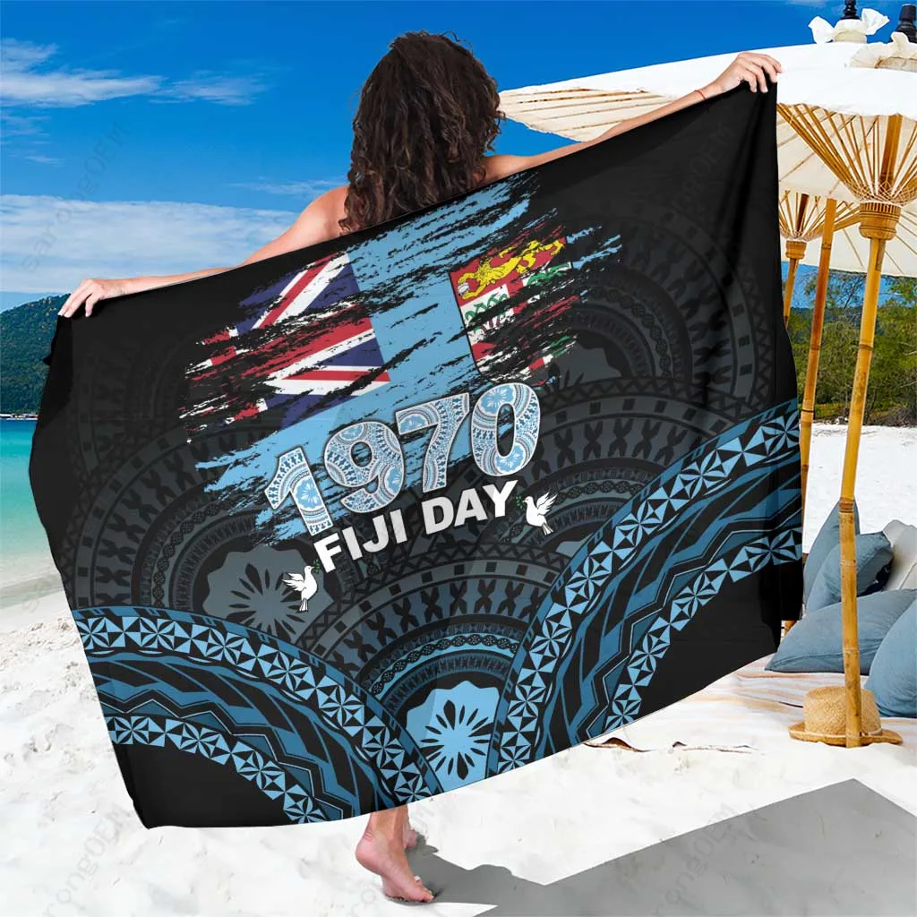 Red Blue White Gradient Fiji Independence Day Flag Grunge Print Sarong Beach Wrap Polynesian Island Resort Cover Up Wholesale Pareo - main view