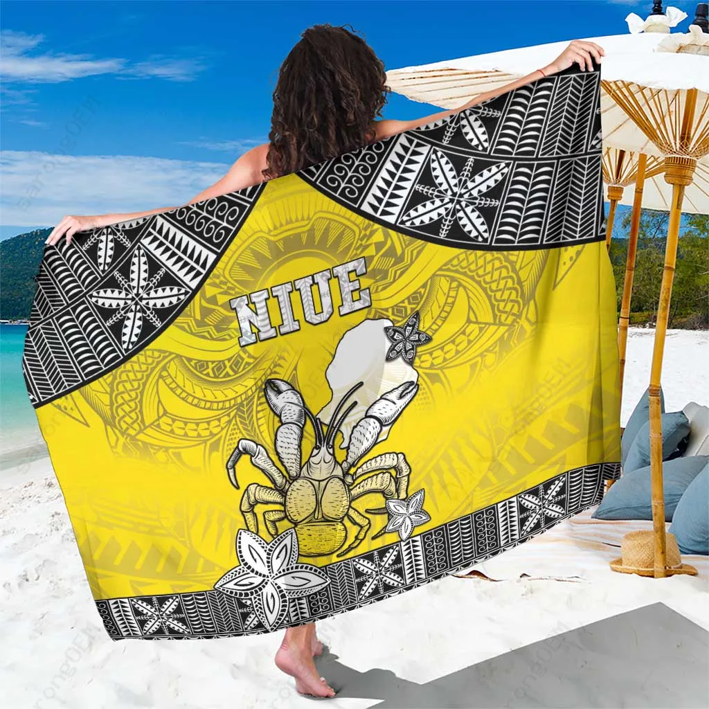 Yellow Niuean Crab Hiapo Pattern Sarong Beach Wrap Polynesian Island Cover Up Wholesale Pareo - main view