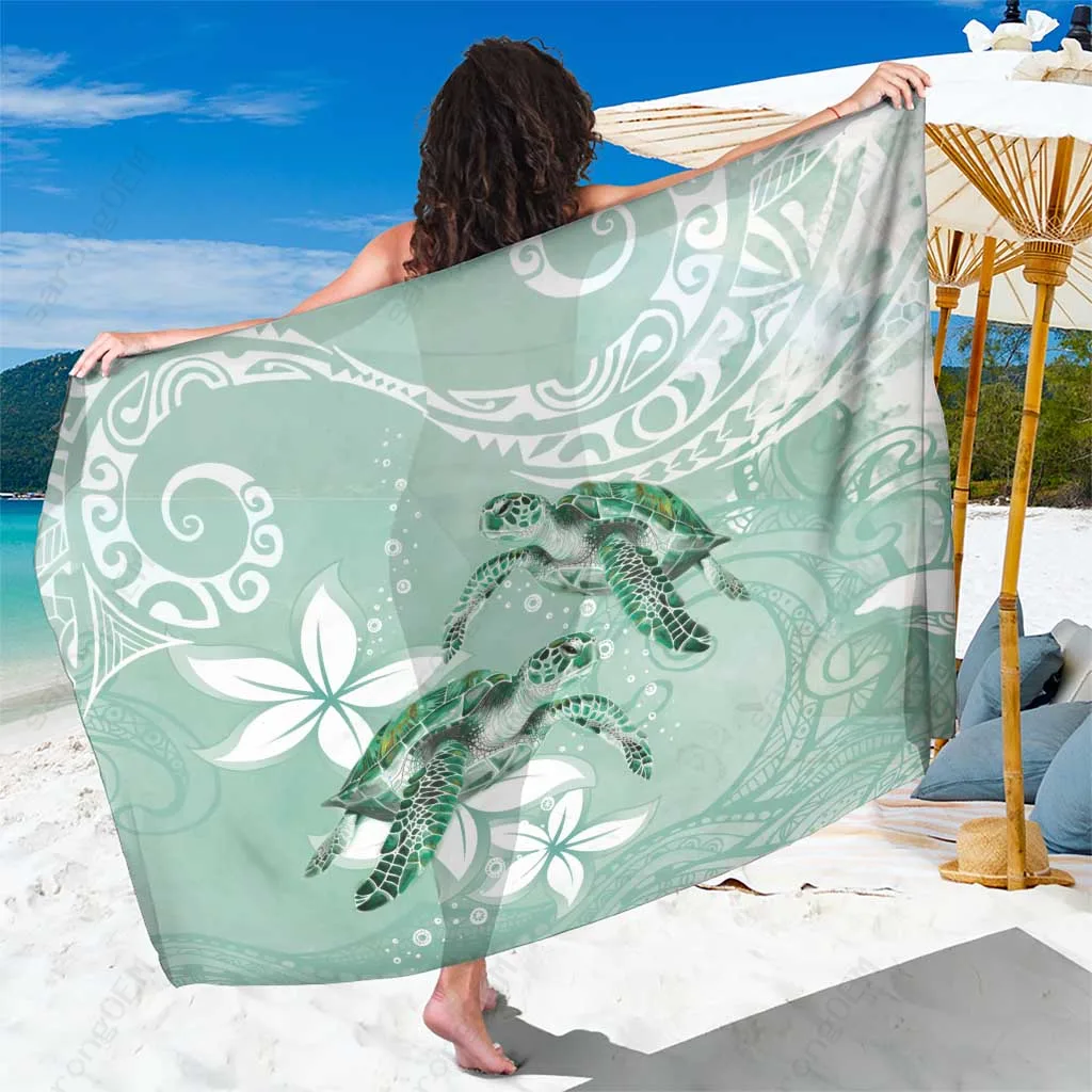 Green Polynesia Sea Turtle Print Sarong Beach Wrap Tropical Island Cover Up Pareo Wholesale - main view