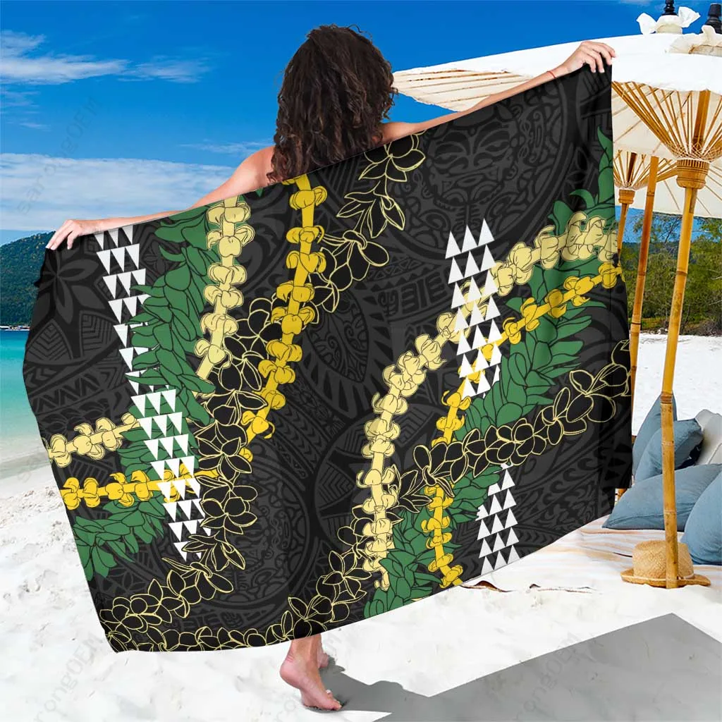Hawaii Aloha Kakau Sarong Puakenikeni & Maile Lei Twist Floral Print Beach Wrap Pareo Wholesale - main view