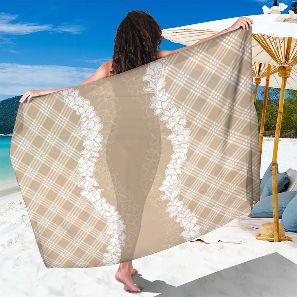 Hawaii Aloha Plumeria Lei Beige Palaka Sarong - main view