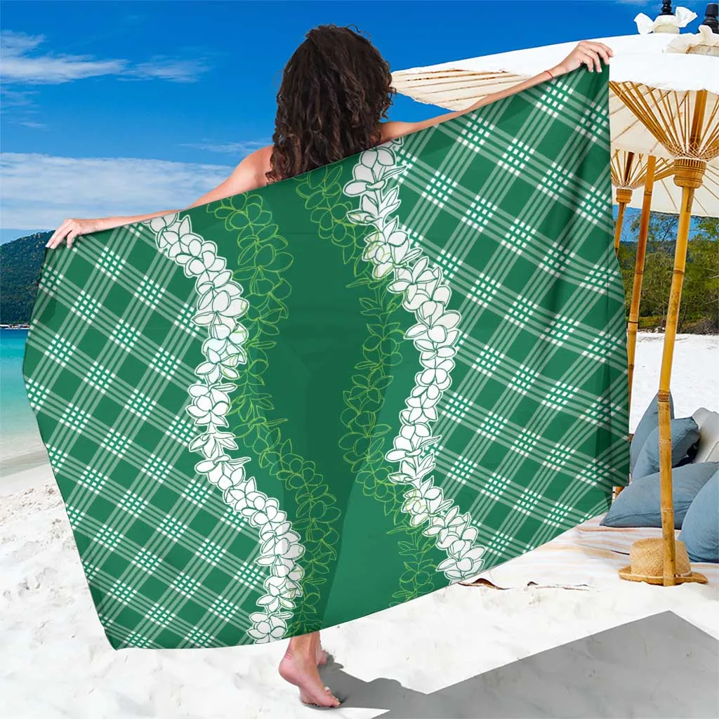 Hawaii Aloha Plumeria Lei Green Palaka Sarong - main view