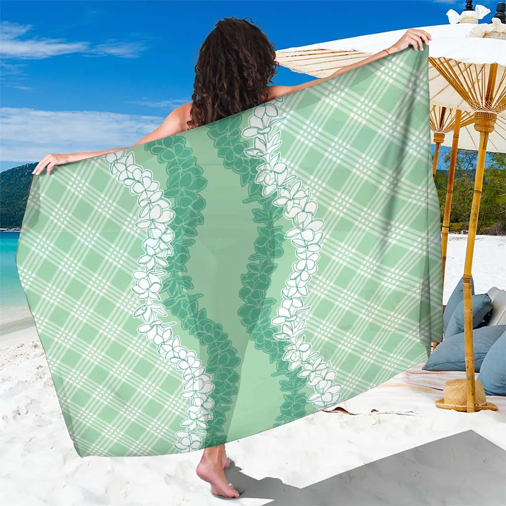 Hawaii Aloha Plumeria Lei Mint Palaka Sarong - main view