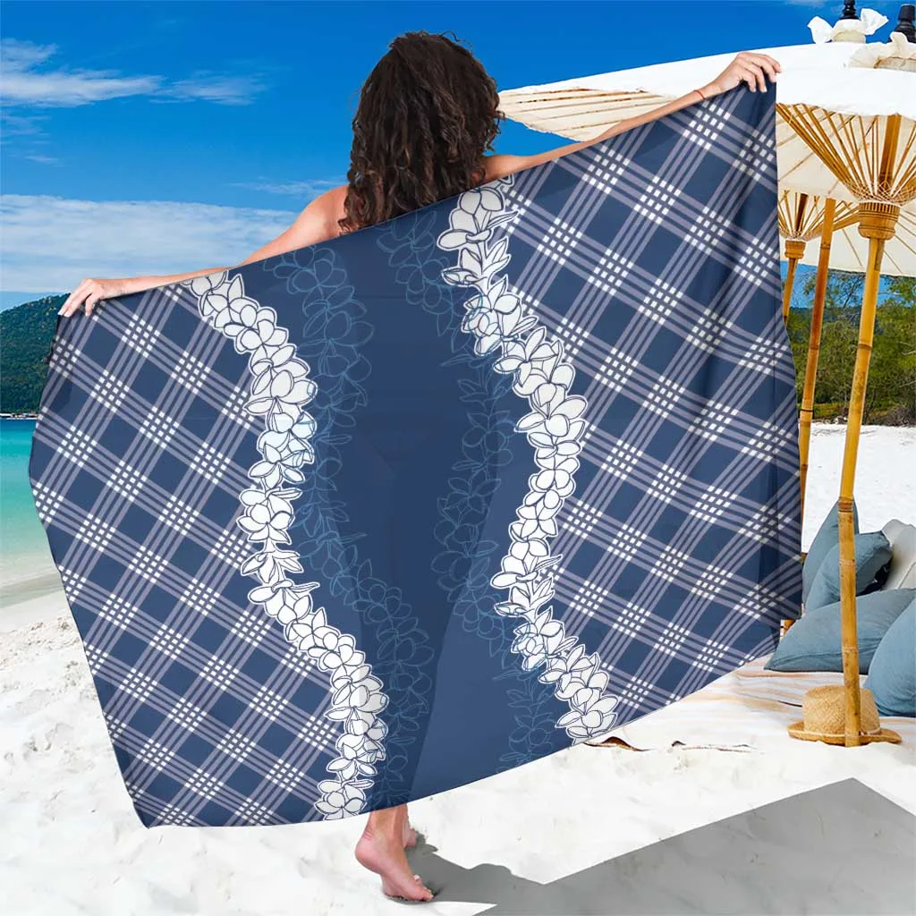 Hawaii Aloha Plumeria Lei Navy Palaka Sarong - main view