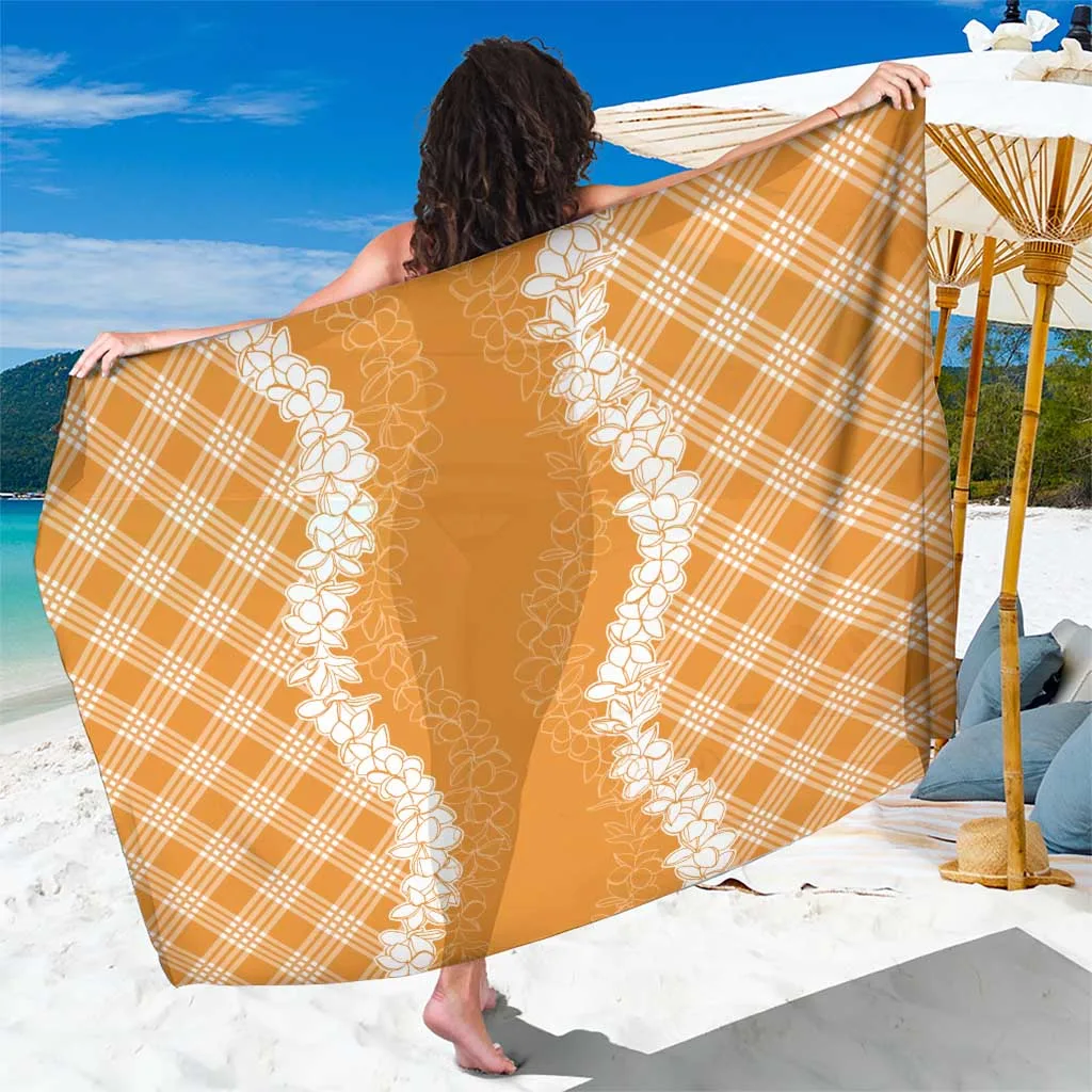 Orange Hawaii Plumeria Lei Hibiscus Print Sarong Tropical Beach Wrap for Resort Hotel Wholesale Pareo - main view
