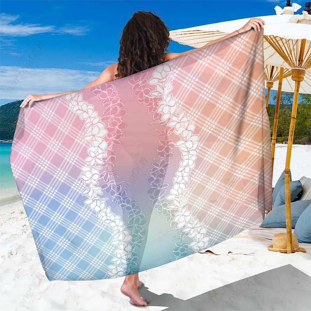 Pastel Candy Hawaii Aloha Plumeria Lei Print Sarong Tropical Island Beach Wrap Wholesale Pareo - main view