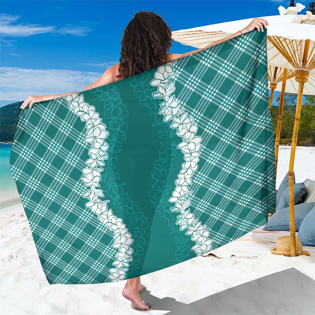 Hawaii Aloha Plumeria Lei Teal Palaka Sarong - main view