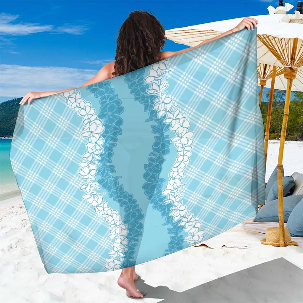 Turquoise Hawaii Plumeria Lei Palaka Sarong Tropical Floral Print Beach Wrap Pareo Wholesale - main view