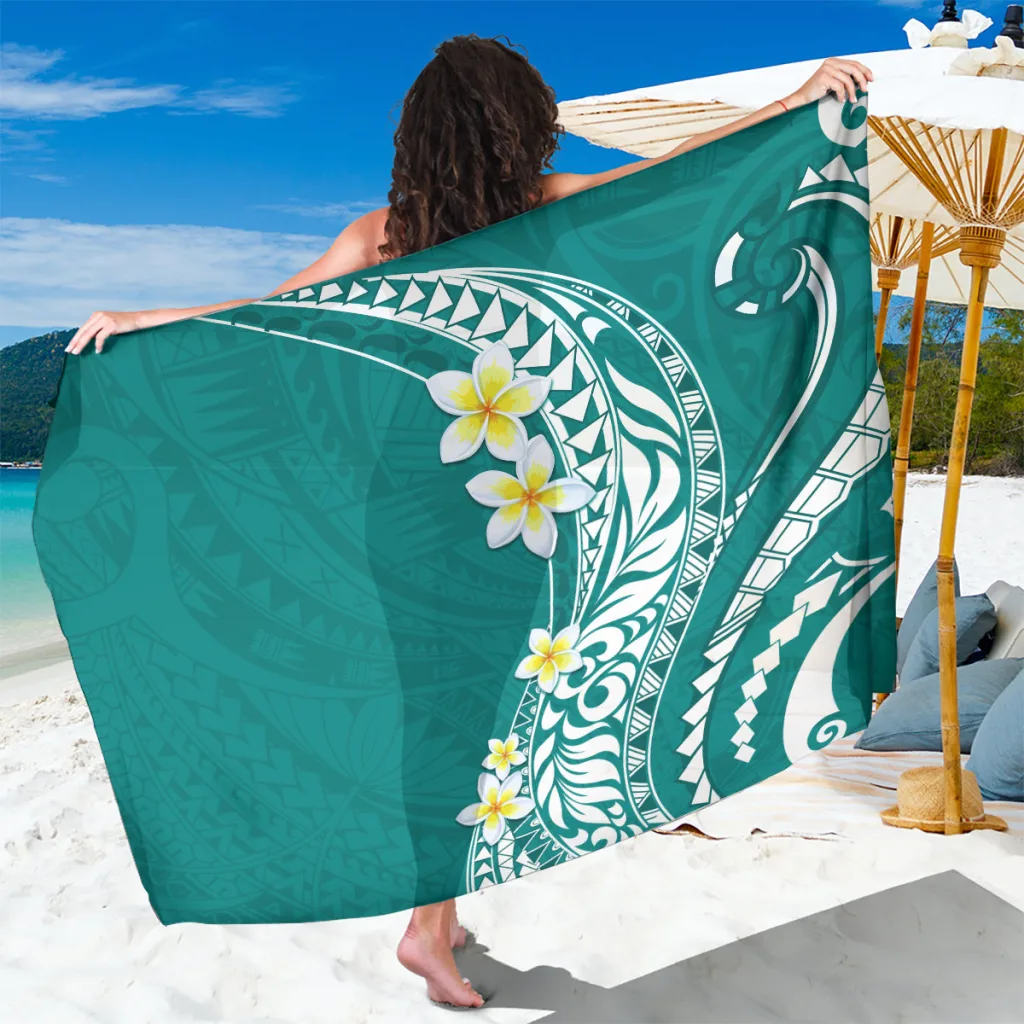 Hawaii Aloha Sarong Plumeria Vintage Teal - related