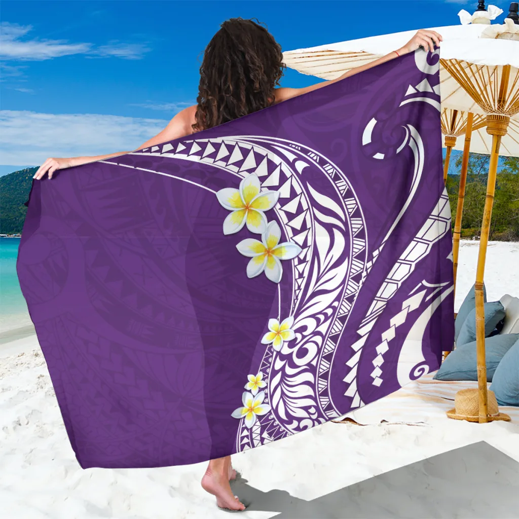 Vintage Violet Hawaii Aloha Plumeria Floral Print Sarong Tropical Beach Wrap Pareo Wholesale - main view