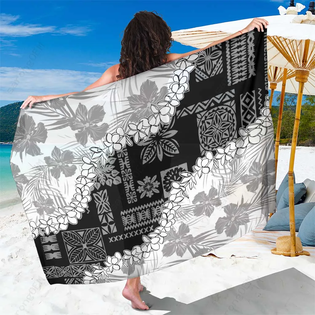 White Hawaii Plumeria Lei Hibiscus Quilt Patch Print Sarong Beach Wrap Tropical Island Cover Up Wholesale Pareo - related