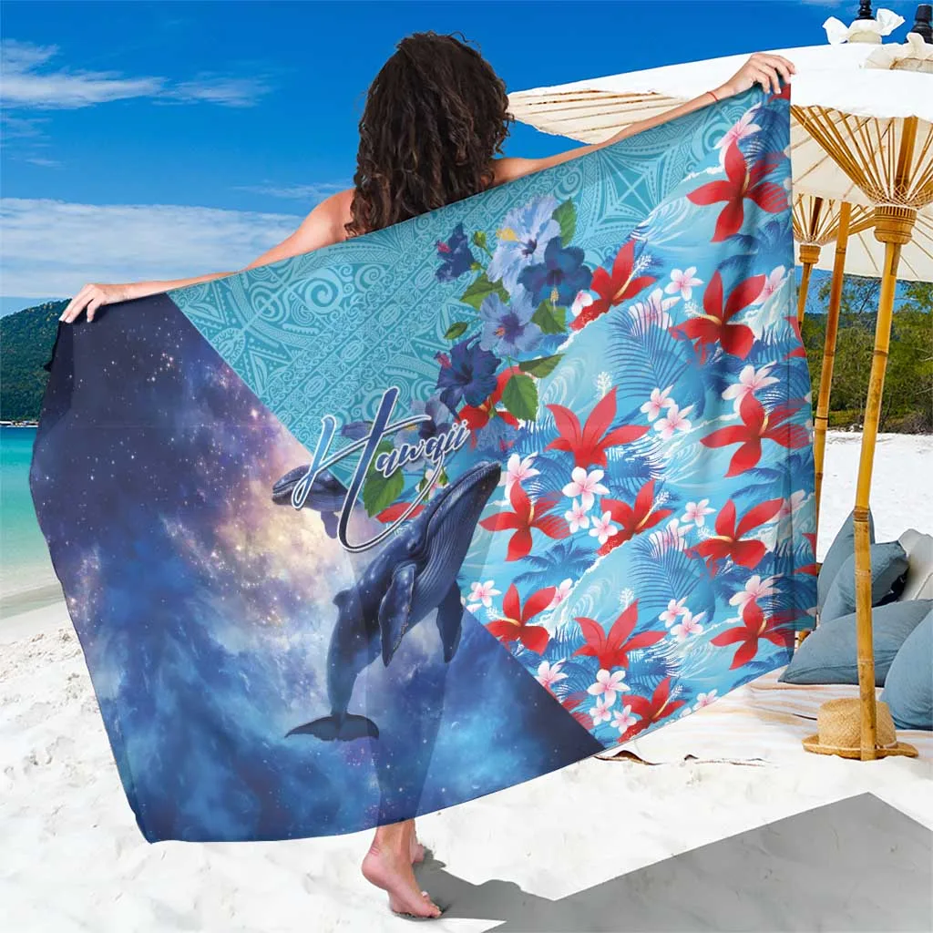 White Hibiscus & Whales Polynesian Print Sarong Hawaii Tropical Beach Wrap Pareo Wholesale - main view