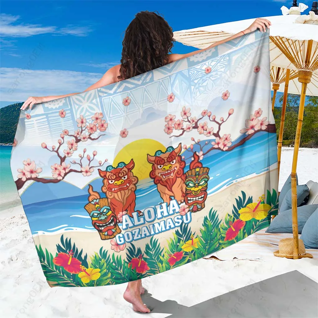 Multicolor Hawaii Tiki Hibiscus Plumeria Print Sarong Tropical Island Beach Wrap Pareo Wholesale - main view