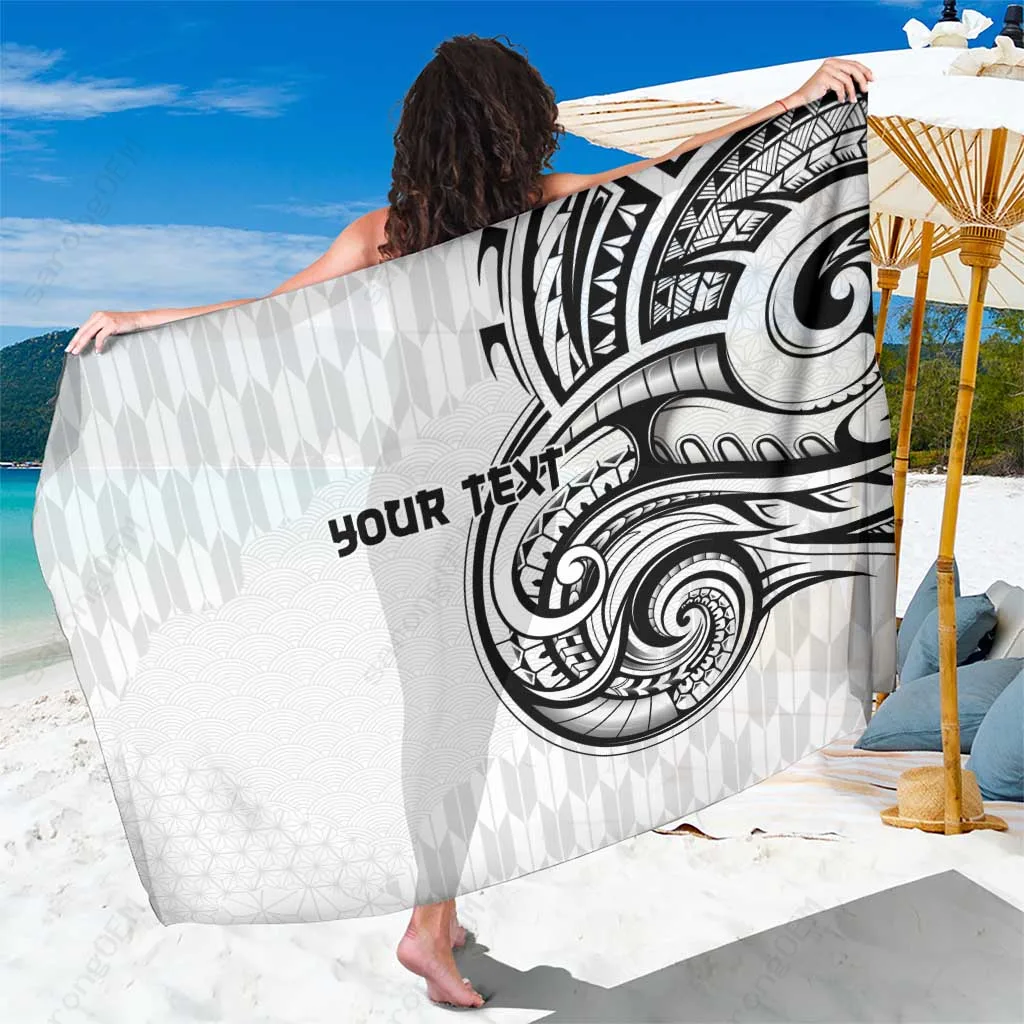 Black Polynesian Tribal Tattoo Hibiscus Floral Print Sarong Beach Wrap Summer Island Resort Pareo Wholesale - main view