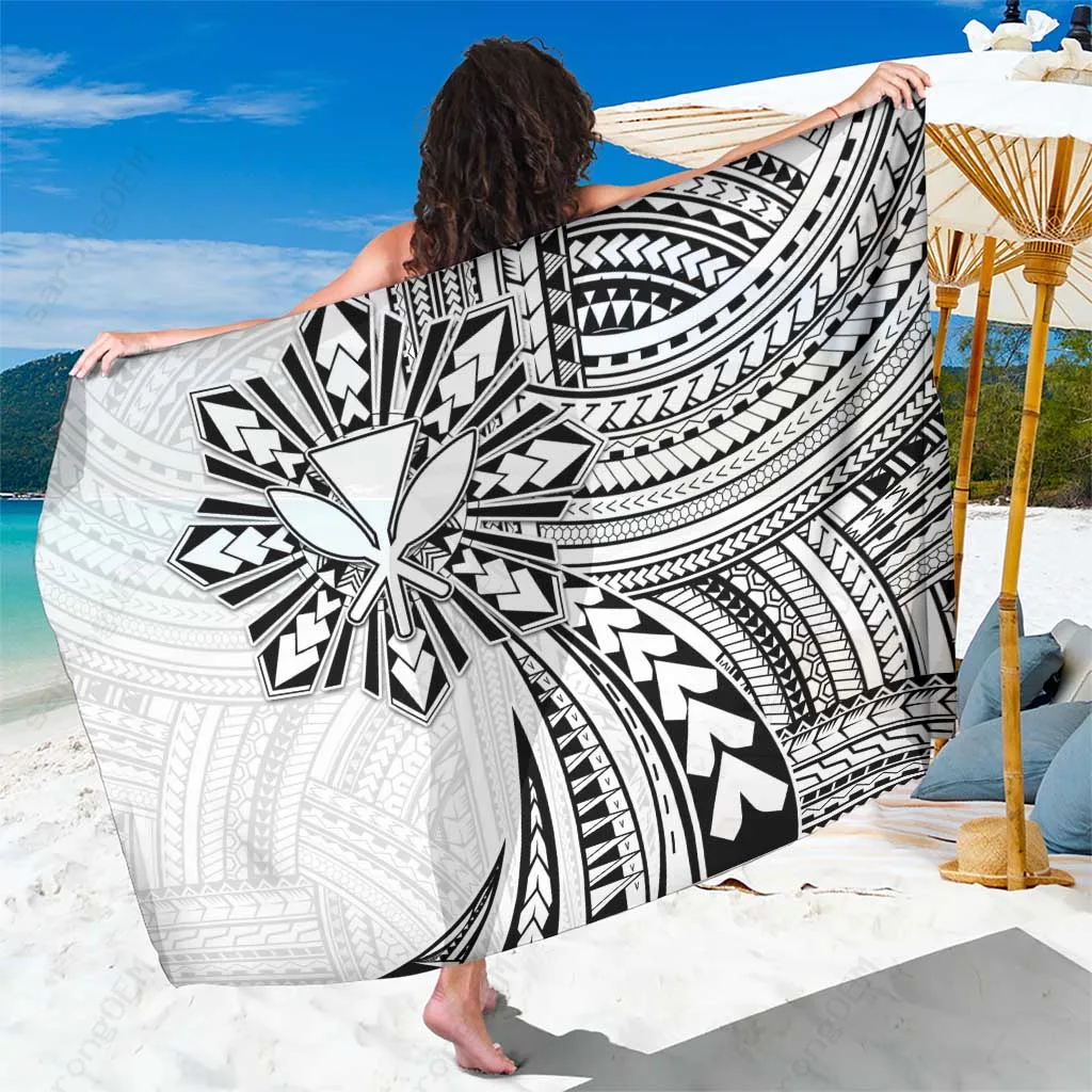 White Kanaka Maoli Tribal Sun Print Sarong Hawaii Polynesian Beach Wrap Cover Up Wholesale Pareo