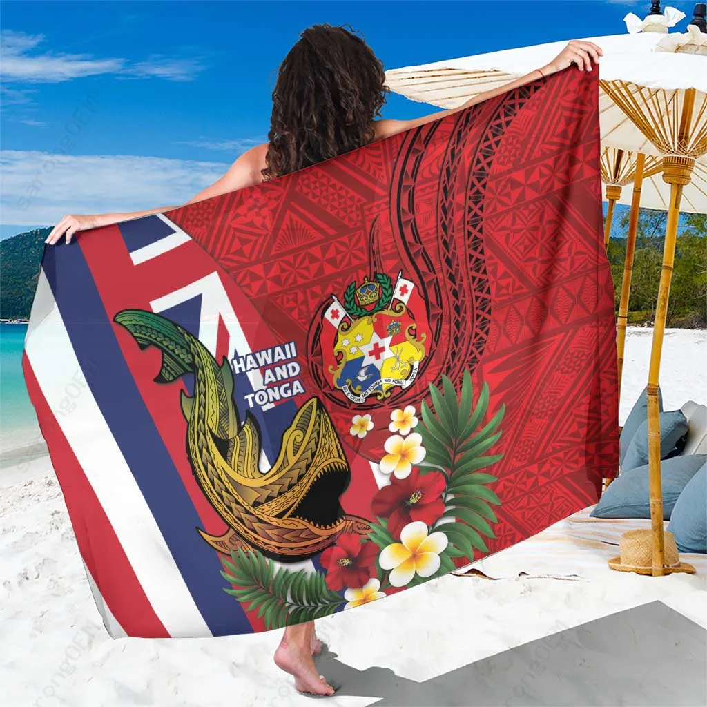 Black Hawaii Tonga Sarong Shark Tattoo Coat of Arms Tribal Print Beach Wrap Pareo Wholesale - main view