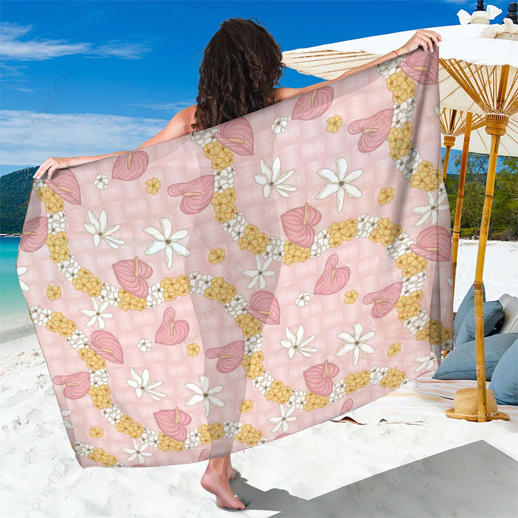 Colorful Hawaii Anthurium Tiare Pikake Lei Sarong Polynesian Beach Wrap Cover Up Wholesale Pareo - related