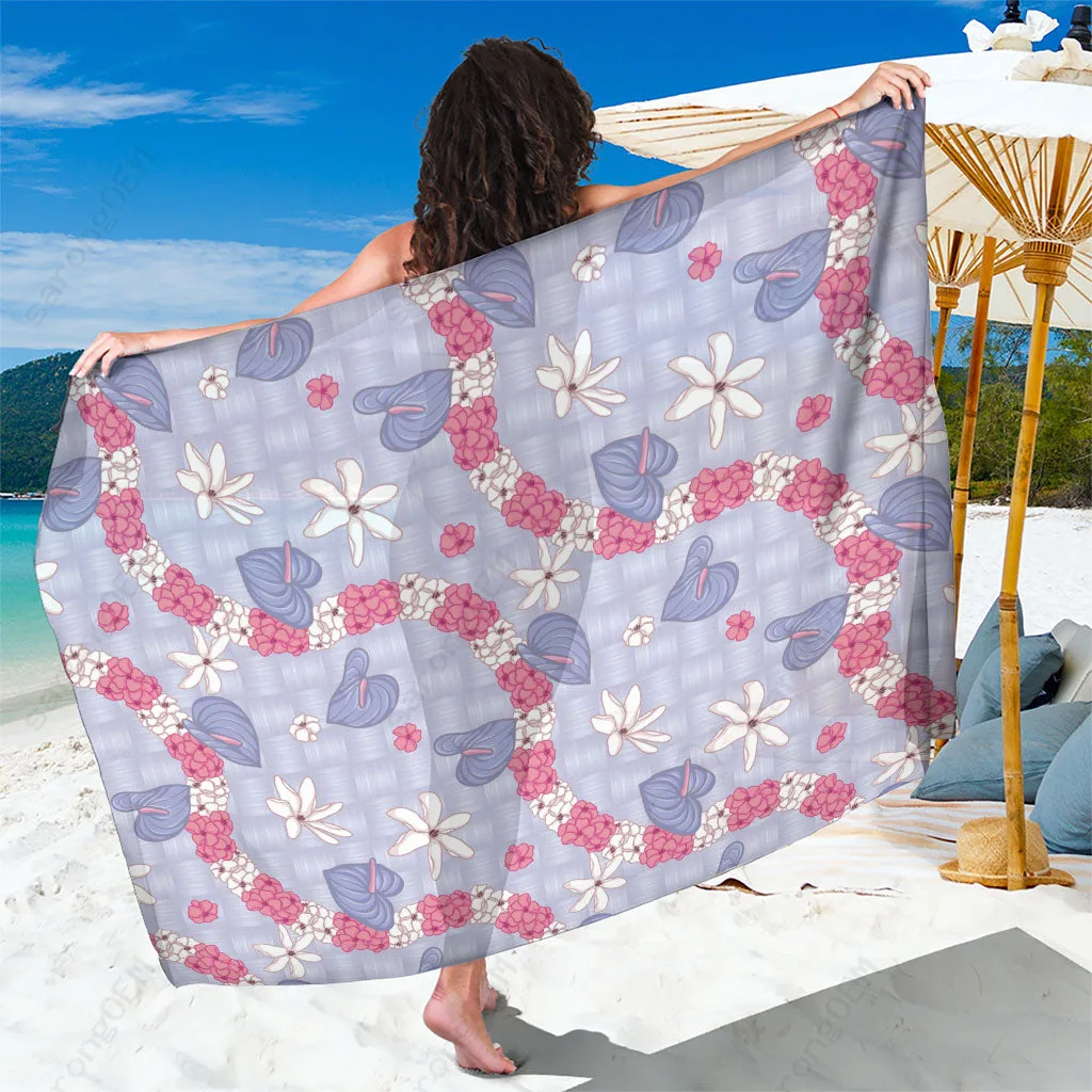 Red Hawaii Anthurium Tiare Pikake Lei Poni Lauhala Art Pattern Sarong Polynesian Beach Wrap Cover Up Wholesale Pareo - main view