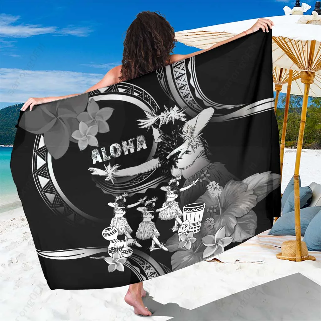 Colorful Hawaii Hula Dancers Palm Hibiscus Print Sarong Polynesian Beach Wrap Wholesale Pareo - main view