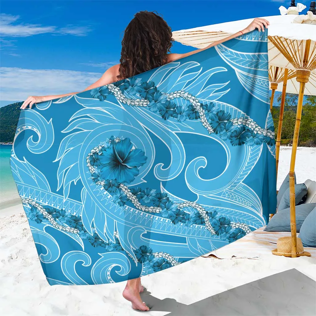 Blue Hawaii Hibiscus Pikake Lei Floral Print Sarong Beach Wrap Resort Cover Up Wholesale Pareo - main view