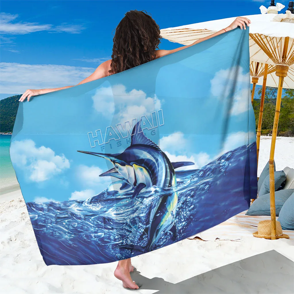 Blue Blue Marlin Tropical Fish Palm Print Sarong Hawaii Ocean Style Beach Wrap Wholesale Pareo - main view