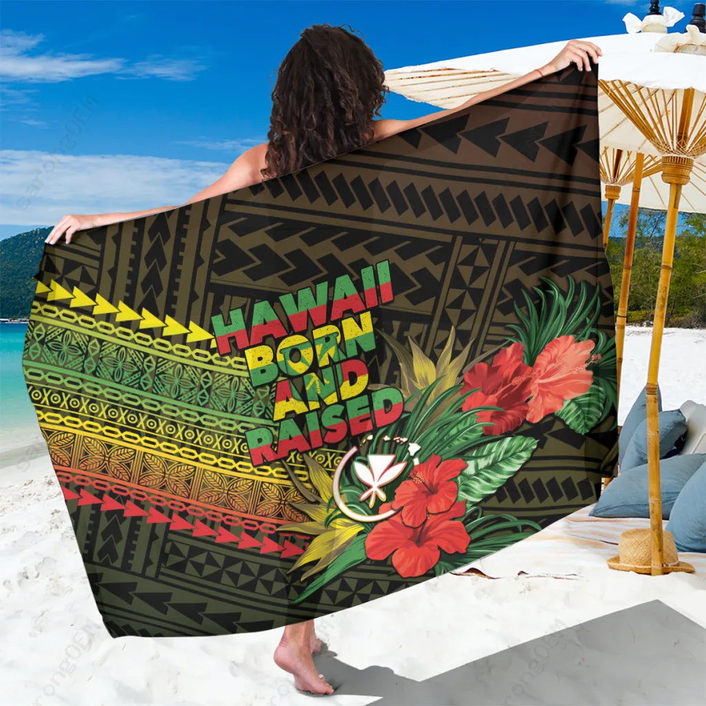 Yellow Kanaka Maoli Flag Hibiscus Print Sarong Hawaii Polynesian Beach Wrap Wholesale Pareo - main view