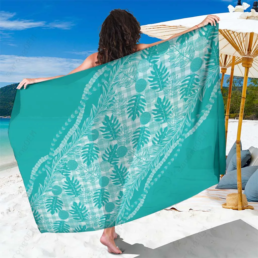 White Breadfruit Palaka Tribal Print Sarong Hawaii Tropical Beach Wrap Pareo Wholesale - main view