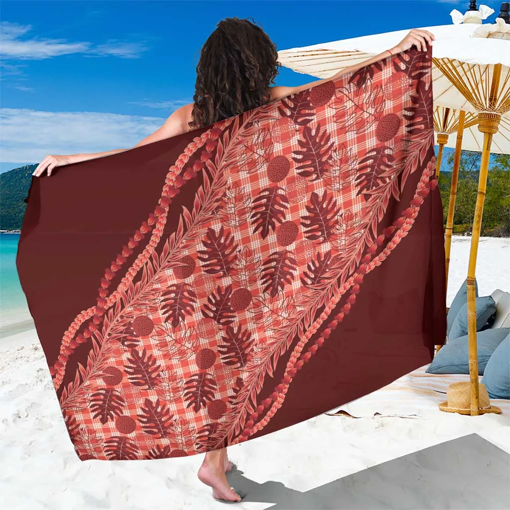 Red Hawaii Breadfruit Palaka Sarong with Ulaula Maile Lei Print Polynesian Beach Wrap Wholesale Pareo - related