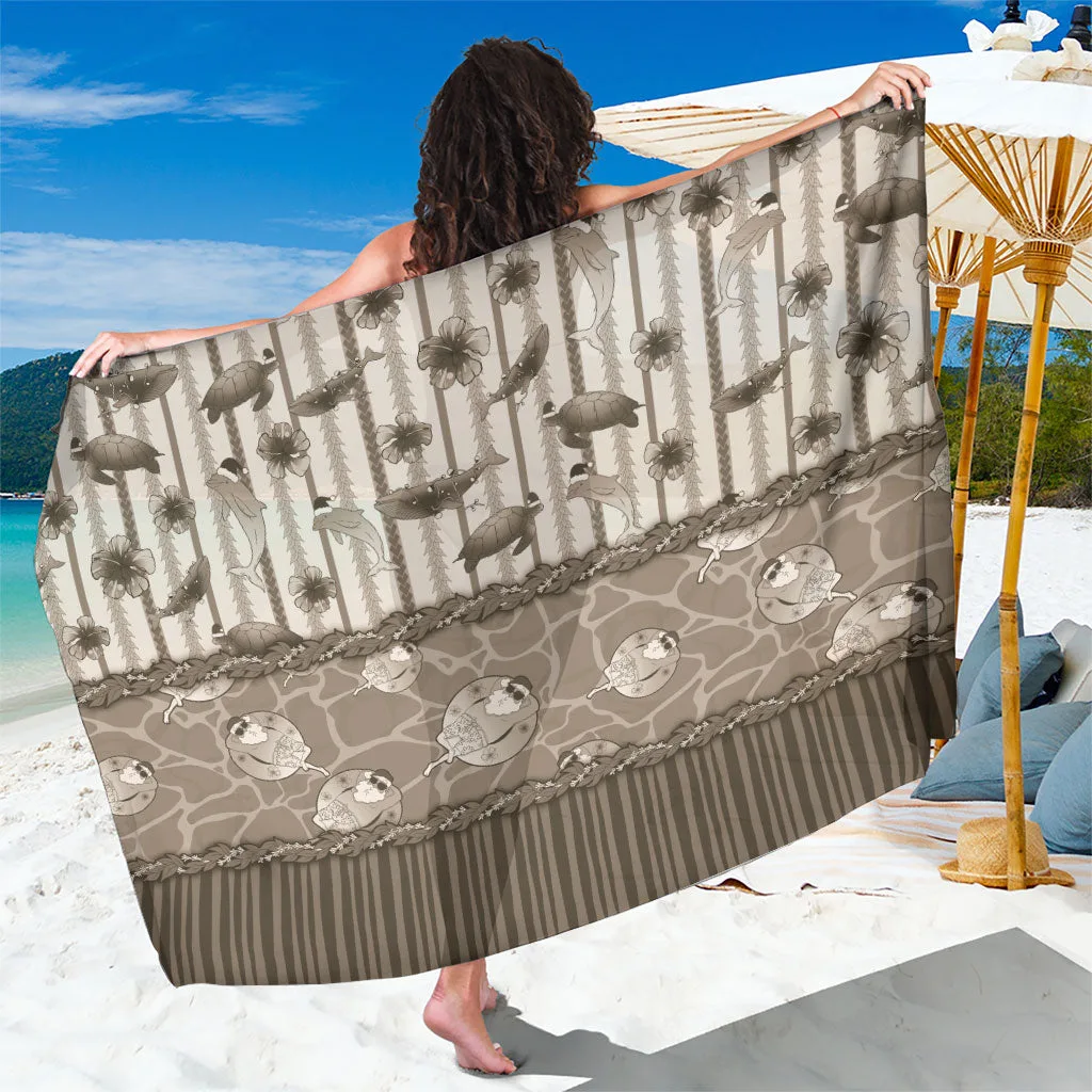 Beige Hawaii Christmas Mele Kalikimaka Sea Animals Sarong Tropical Beach Wrap Pareo Wholesale - main view