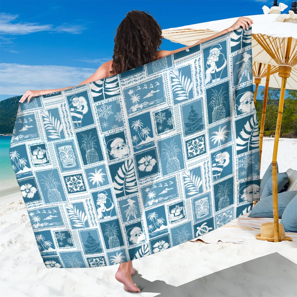 Hawaii Christmas Retro Patchwork Sarong Aquamarine - related