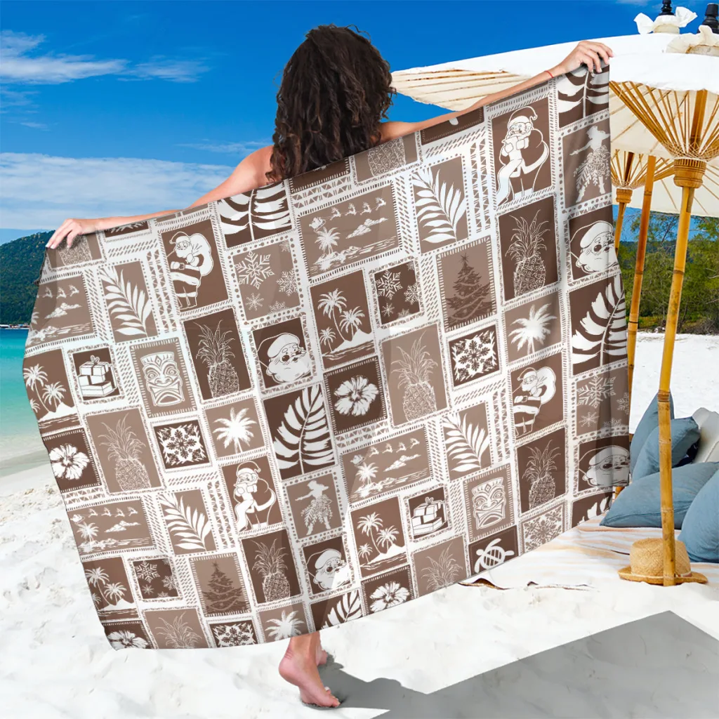 Brown Christmas Palm Retro Patchwork Print Sarong Hawaii Tropical Beach Wrap Wholesale Pareo - main view