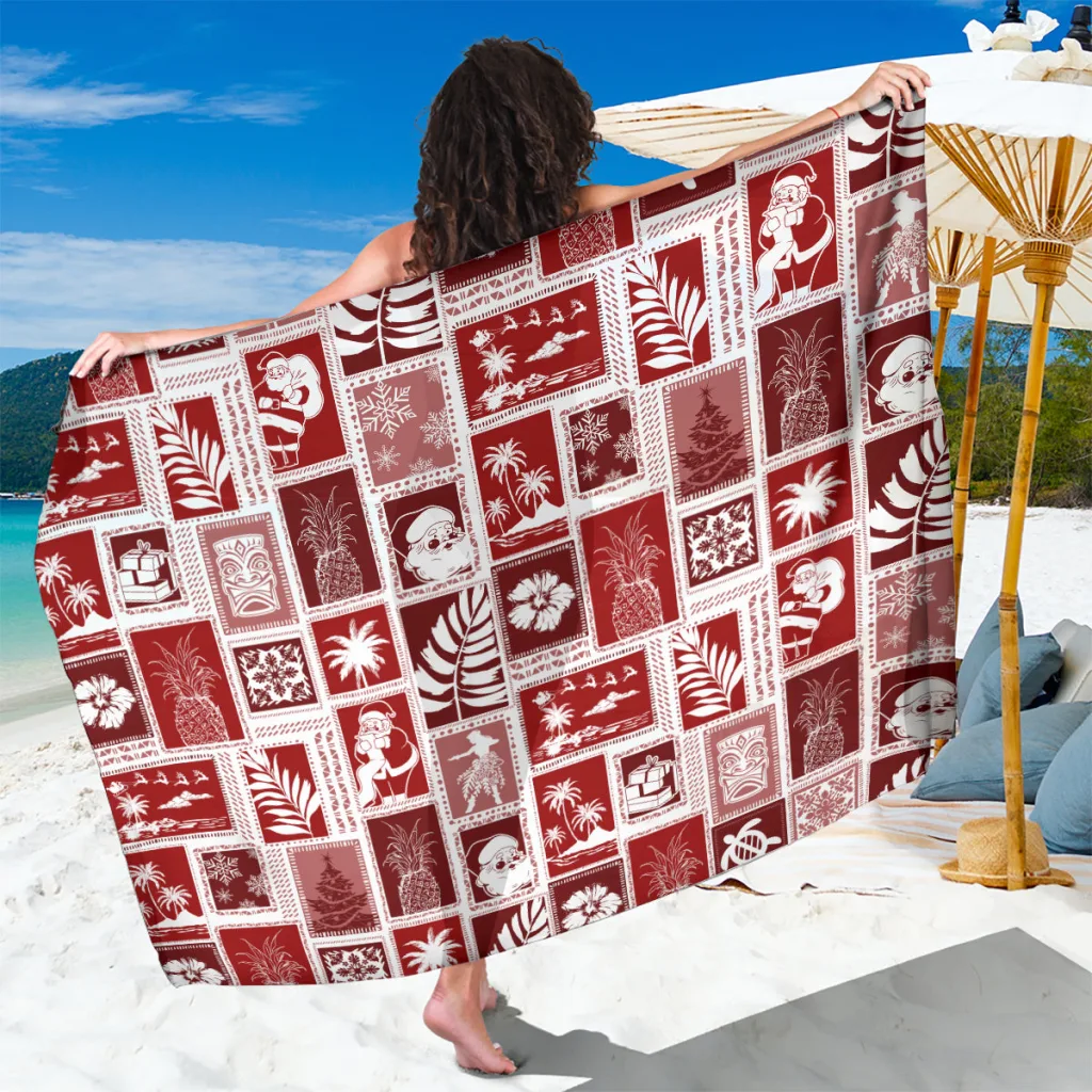 Hawaii Christmas Retro Patchwork Sarong Red - related