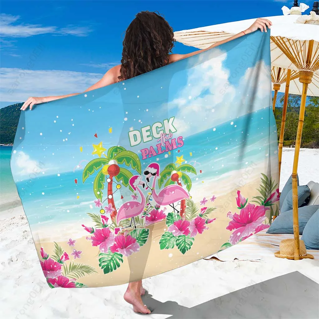 Red Christmas Palm Flamingo Print Sarong Hawaii Tropical Holiday Beach Wrap Pareo Wholesale - main view