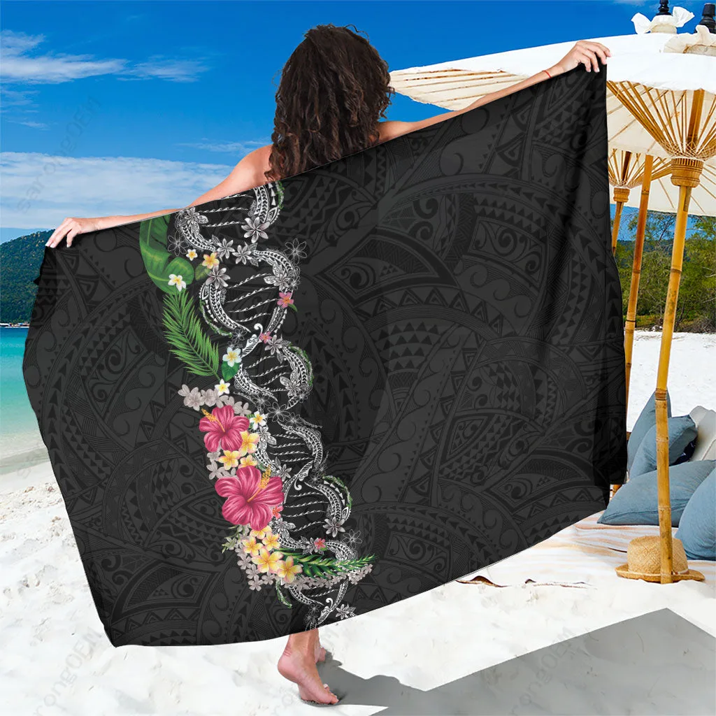 Black Hawaii Plumeria Hibiscus Tropical Print Sarong Polynesian Beach Wrap Cover Up Wholesale Pareo
