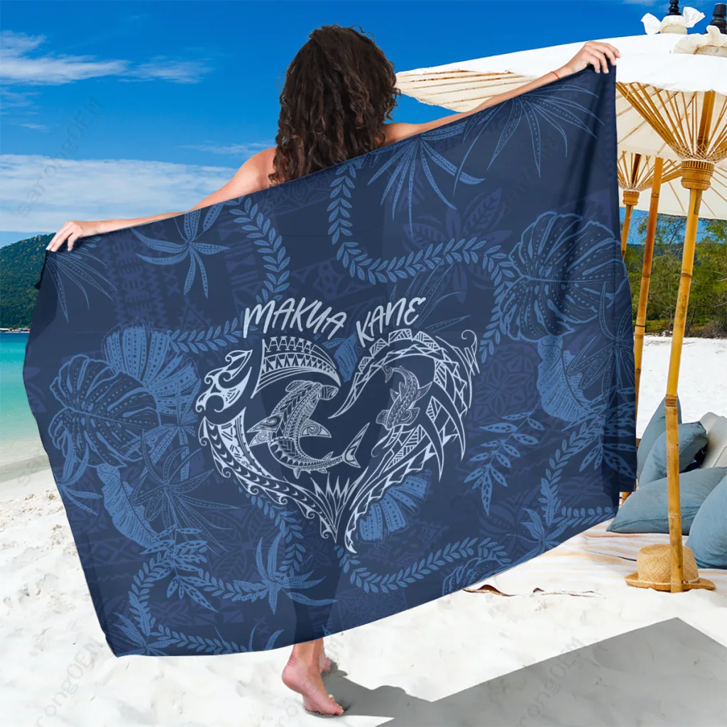 Blue Hawaii Vintage Lei Sarong Tropical Floral Print Beach Wrap Pareo for Resort Wholesale - main view