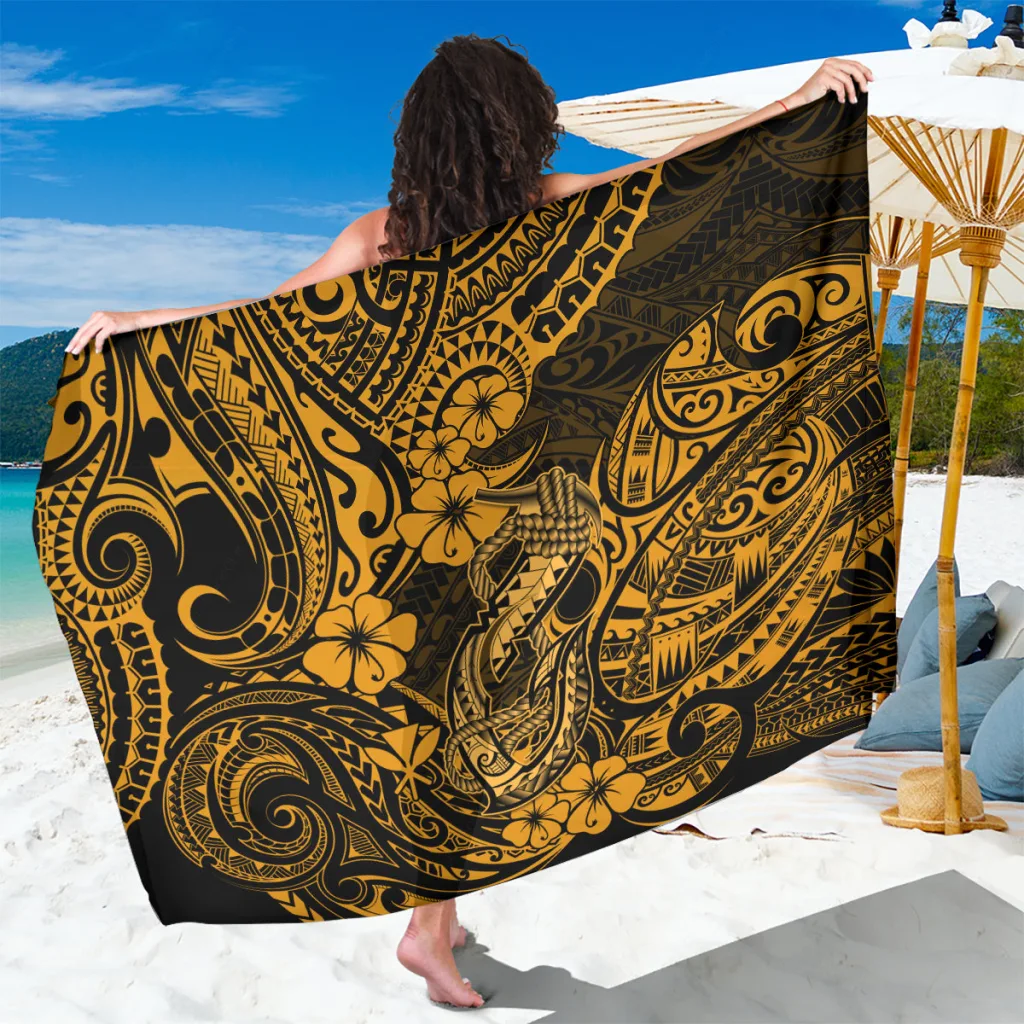 Gold Fish Hook Polynesian Print Sarong Hawaii Tropical Beach Wrap Pareo for Resort Wholesale - main view