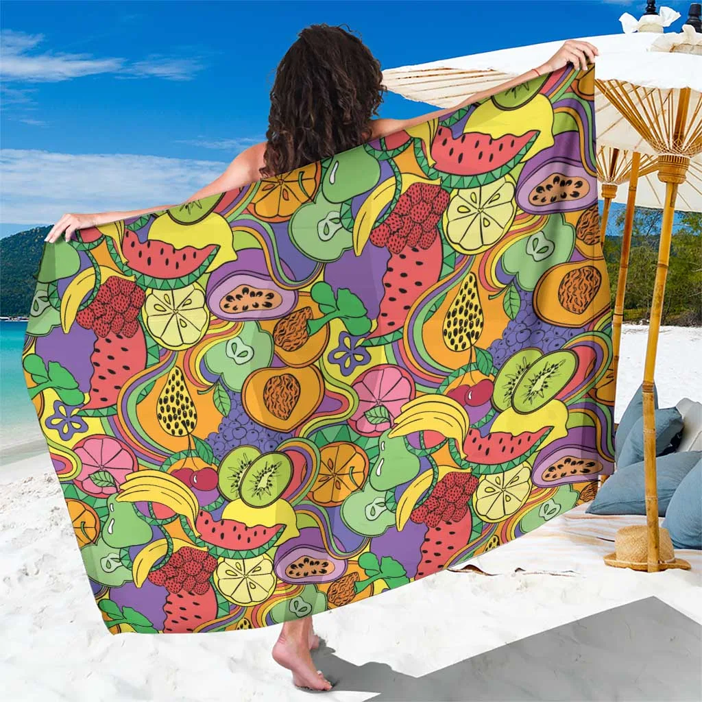 Colorful Hawaii Fruits Hippie Style Vibrant Print Sarong Tropical Beach Wrap Pareo for Resort Hotel Wholesale - main view