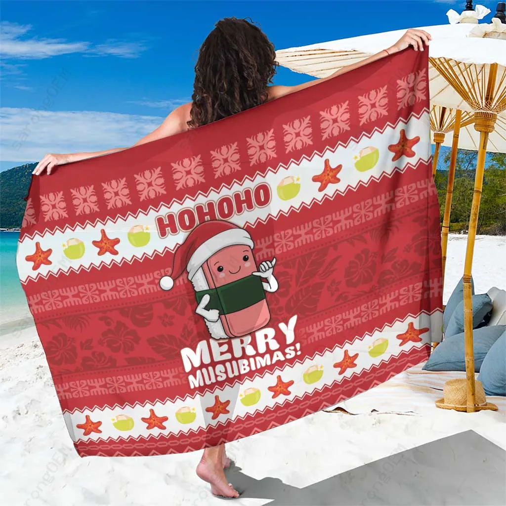 Red Green Christmas Snowflake Candy Cane Print Sarong Hawaiian Tropical Holiday Beach Wrap Pareo Wholesale - main view