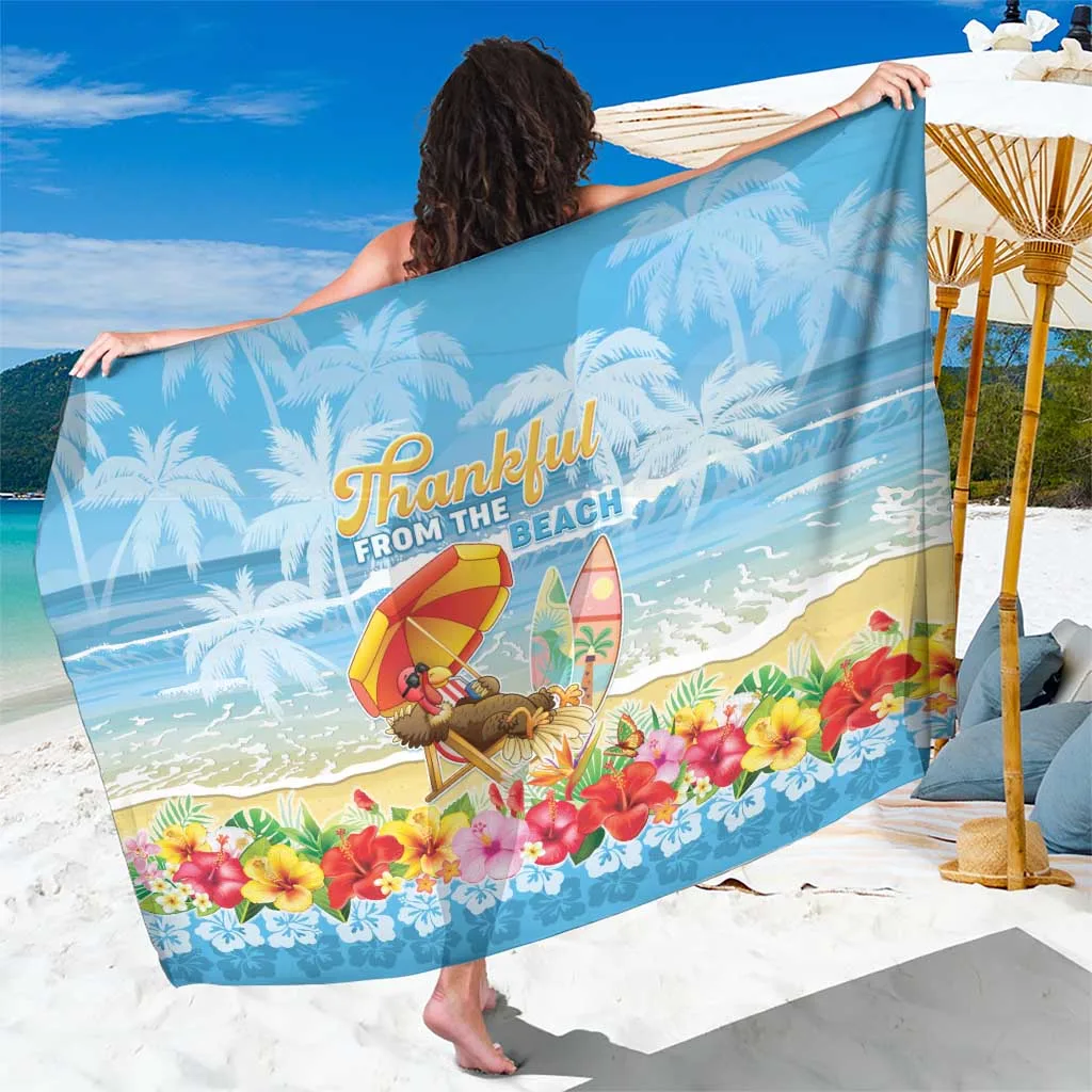 Black Hawaii Funny Thanksgiving Turkey Palm Hibiscus Print Sarong Tropical Beach Wrap Pareo Wholesale - main view