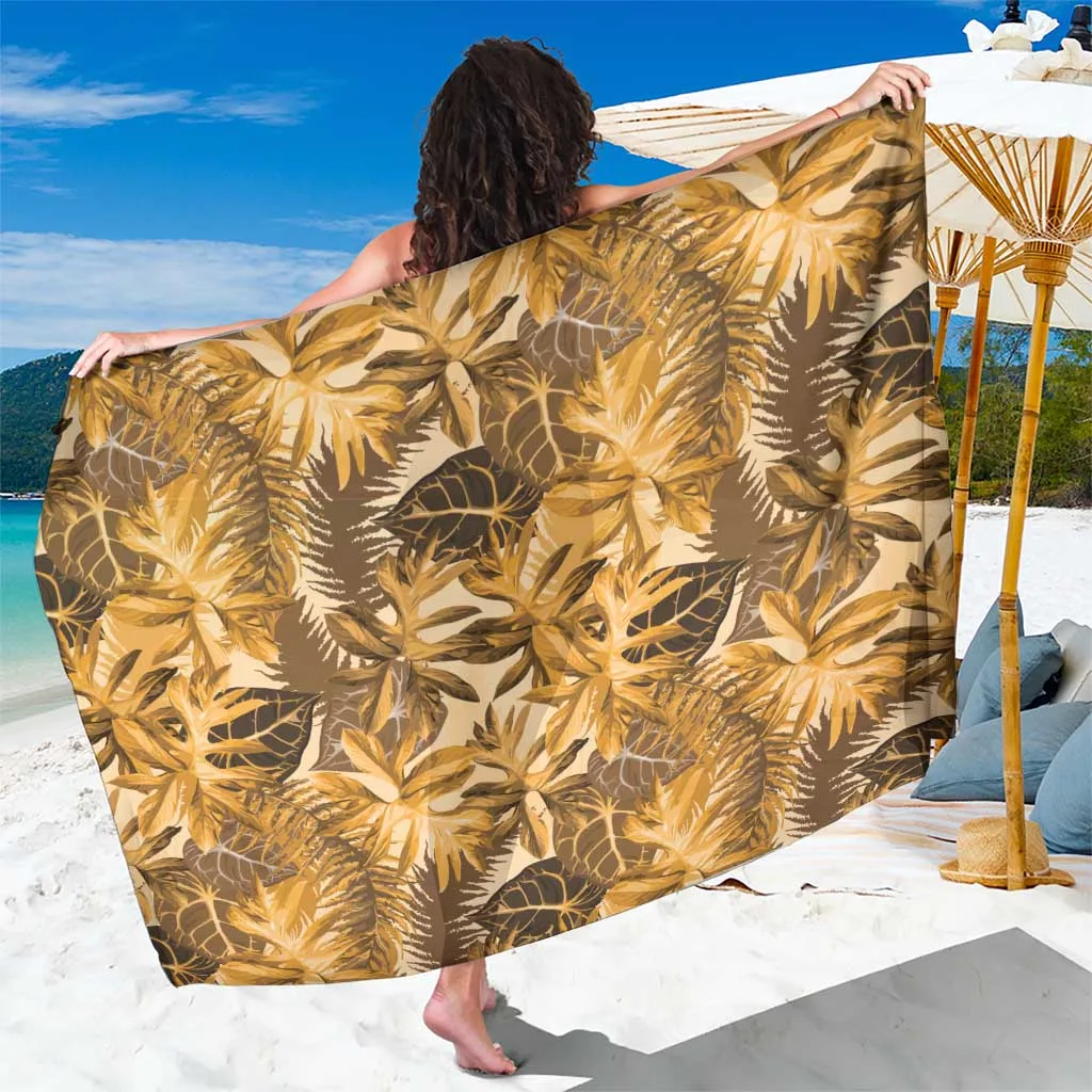 Gold Hawaii Tropical Leaves Print Sarong Beach Wrap Summer Resort Pareo Wholesale Custom - main view