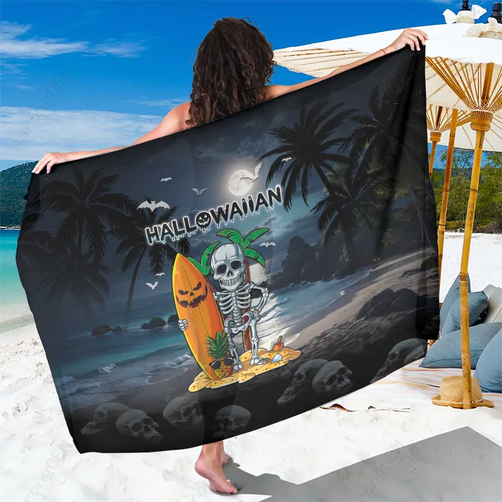 Black Hawaii Halloween Skeleton Surf Floral Sarong Beach Wrap Pareo Wholesale Custom - main view