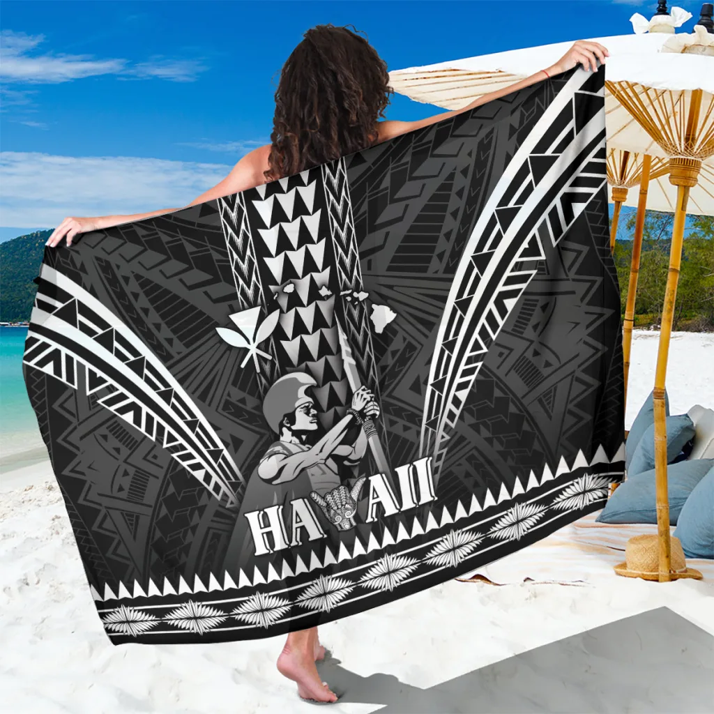 Blue Hawaii Happy King Kamehameha Day Kakau Pattern Print Sarong Tropical Island Beach Wrap Pareo Wholesale - main view