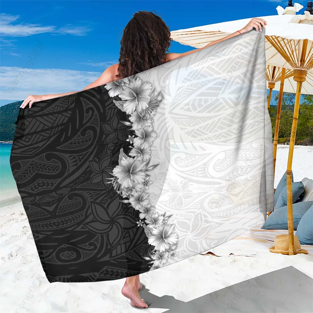 Gray Hibiscus Flowers Polynesian Pattern Print Sarong Hawaii Tropical Beach Wrap Wholesale Pareo - main view