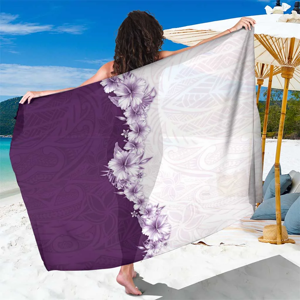 Purple Hibiscus Flowers Polynesian Pattern Print Sarong Hawaii Tropical Beach Wrap Wholesale Pareo - main view