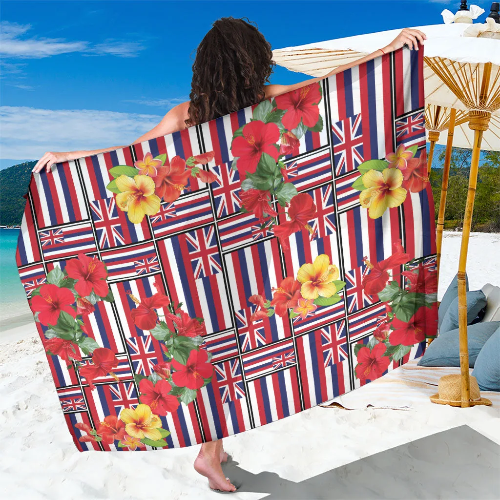 Red Hawaii Hibiscus Lei Floral Print Sarong Tropical Island Beach Wrap Cover Up Wholesale Pareo - main view