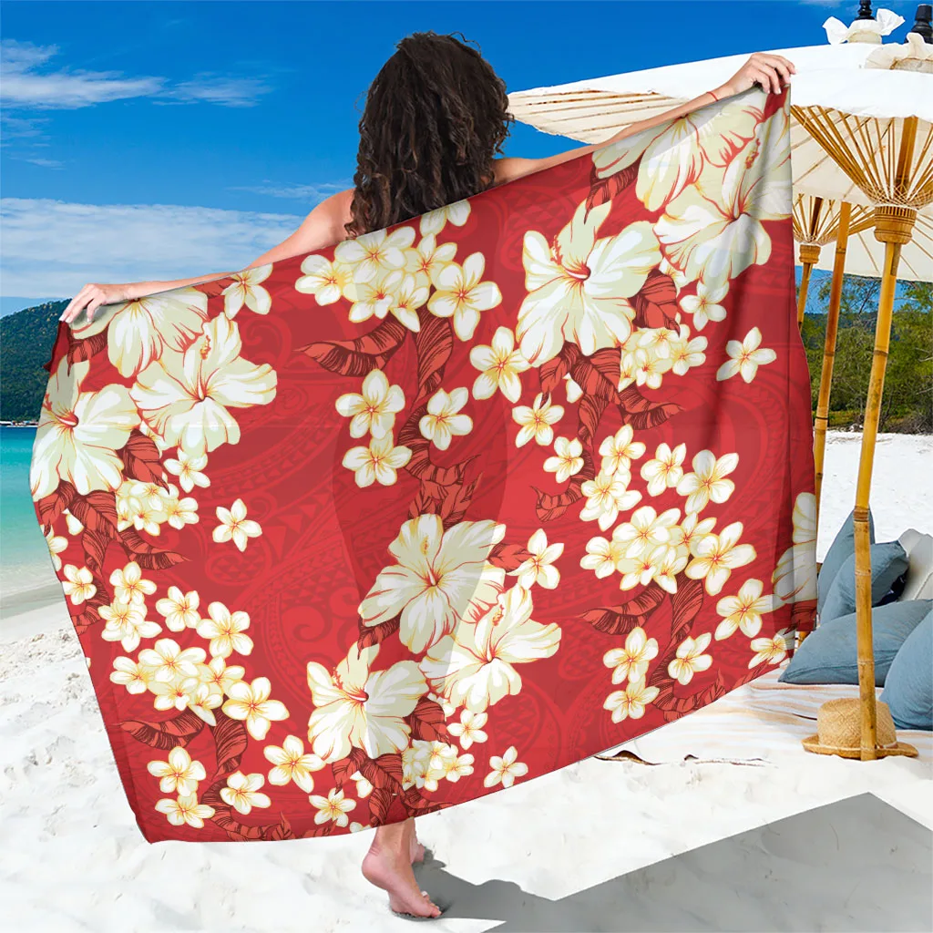 Hawaii Hibiscus Plumeria Red Sarong Beach Wrap Pareo Custom Print Viscose Rayon - main view